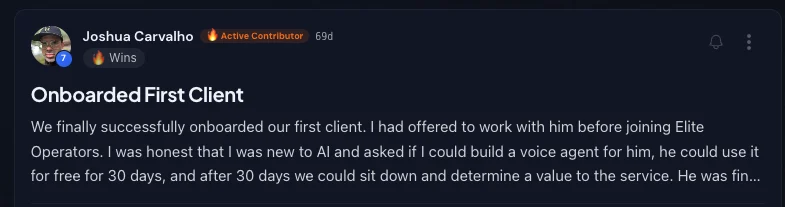 Joshua Carvalho: onboarded my first client.