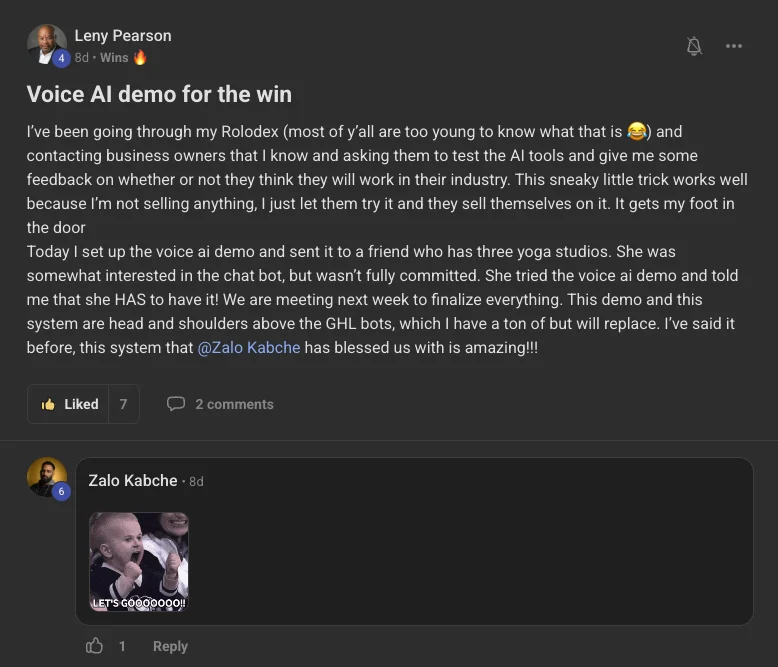 Leny Pearson: voice AI demo for the win — a friend with three yoga studios said she has to have it.
