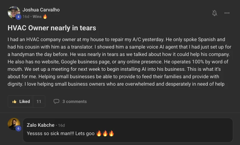 Joshua Carvalho: HVAC owner was nearly in tears after seeing the voice AI demo.
