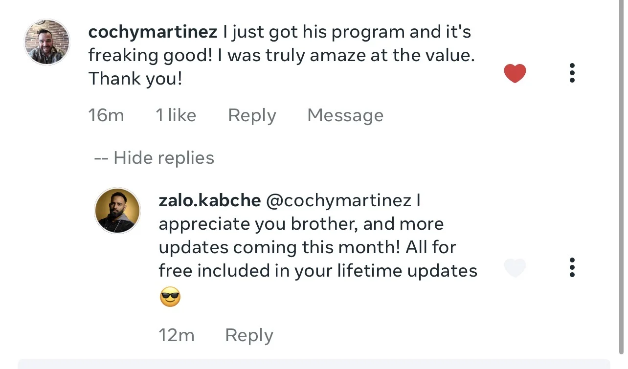 cochymartinez: just got the program and it's freaking good — truly amazed at the value.